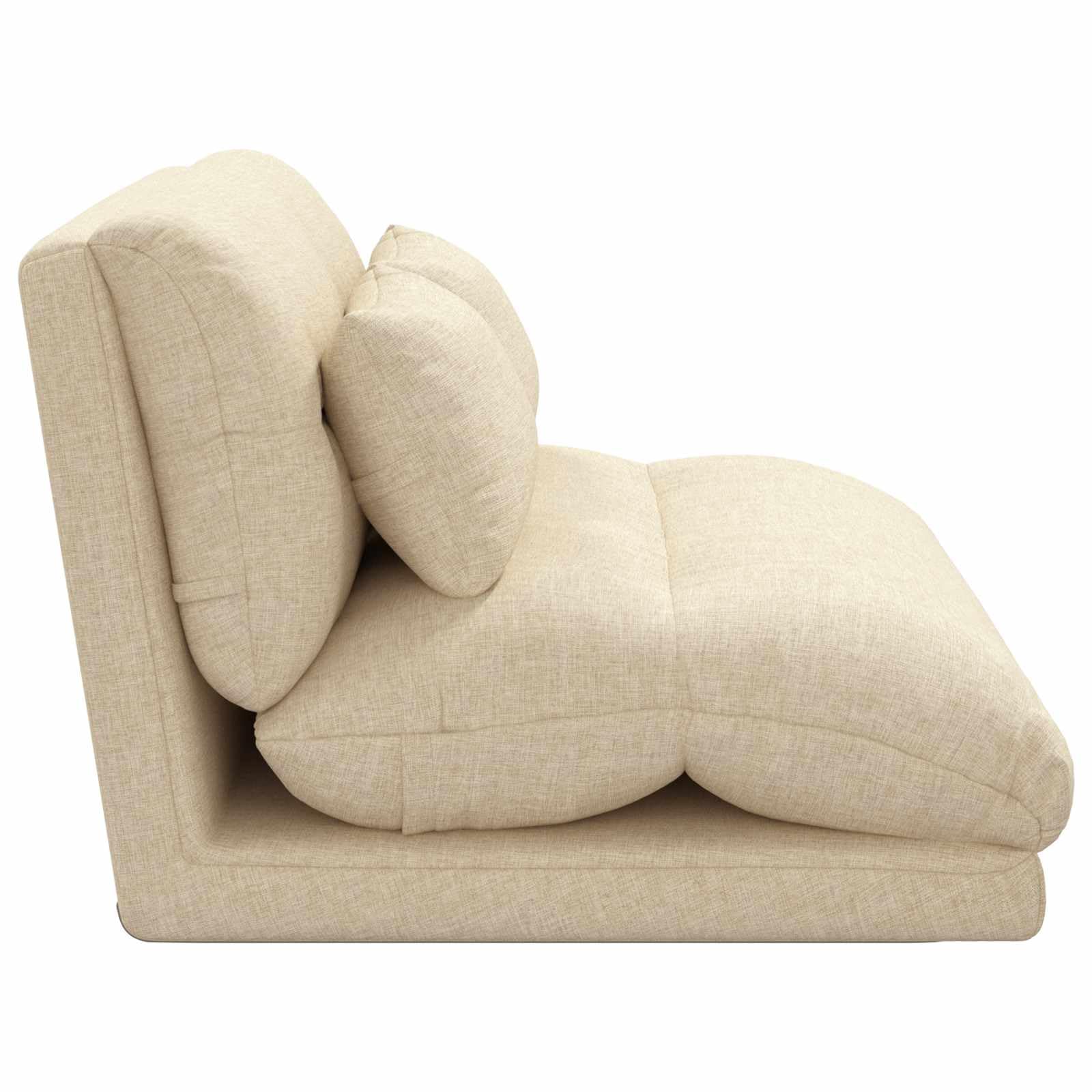 Fauteuil de Sol Ajustable crème en Tissu Polyester avec Dossier Multipositions Chaise Relax Pliable pour méditation Lecture Lounge intérieur Confort