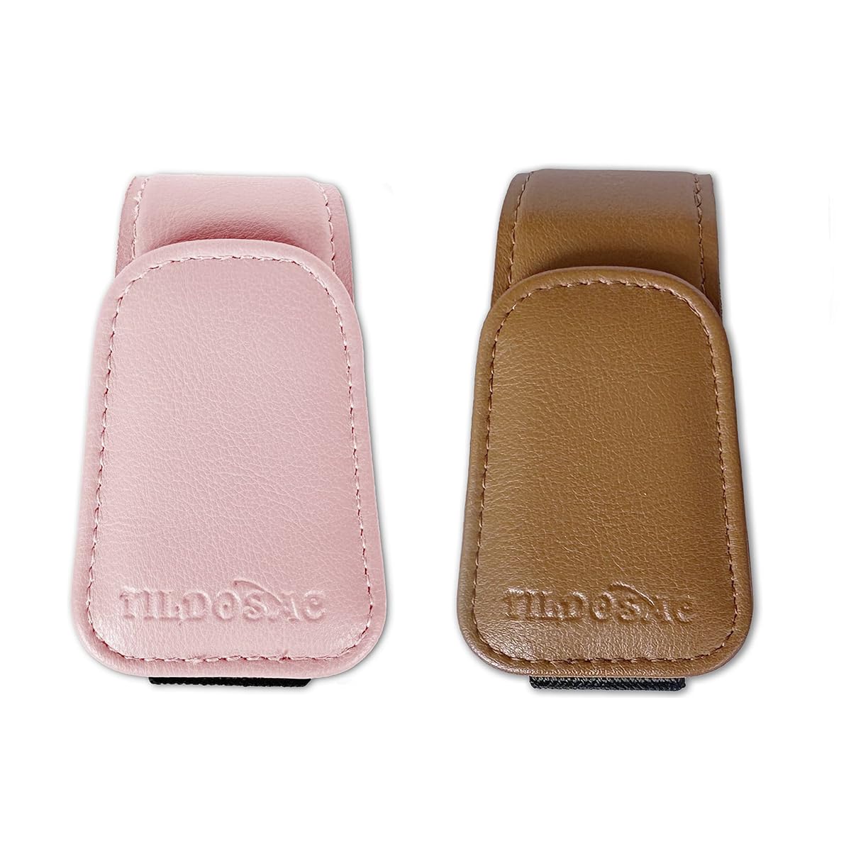 TILDOSAC 2 Pack Sunglasses Holder for Car Visor, Leather Magnetic Sunglass Holder for Car with Clip(Brown+Pink)