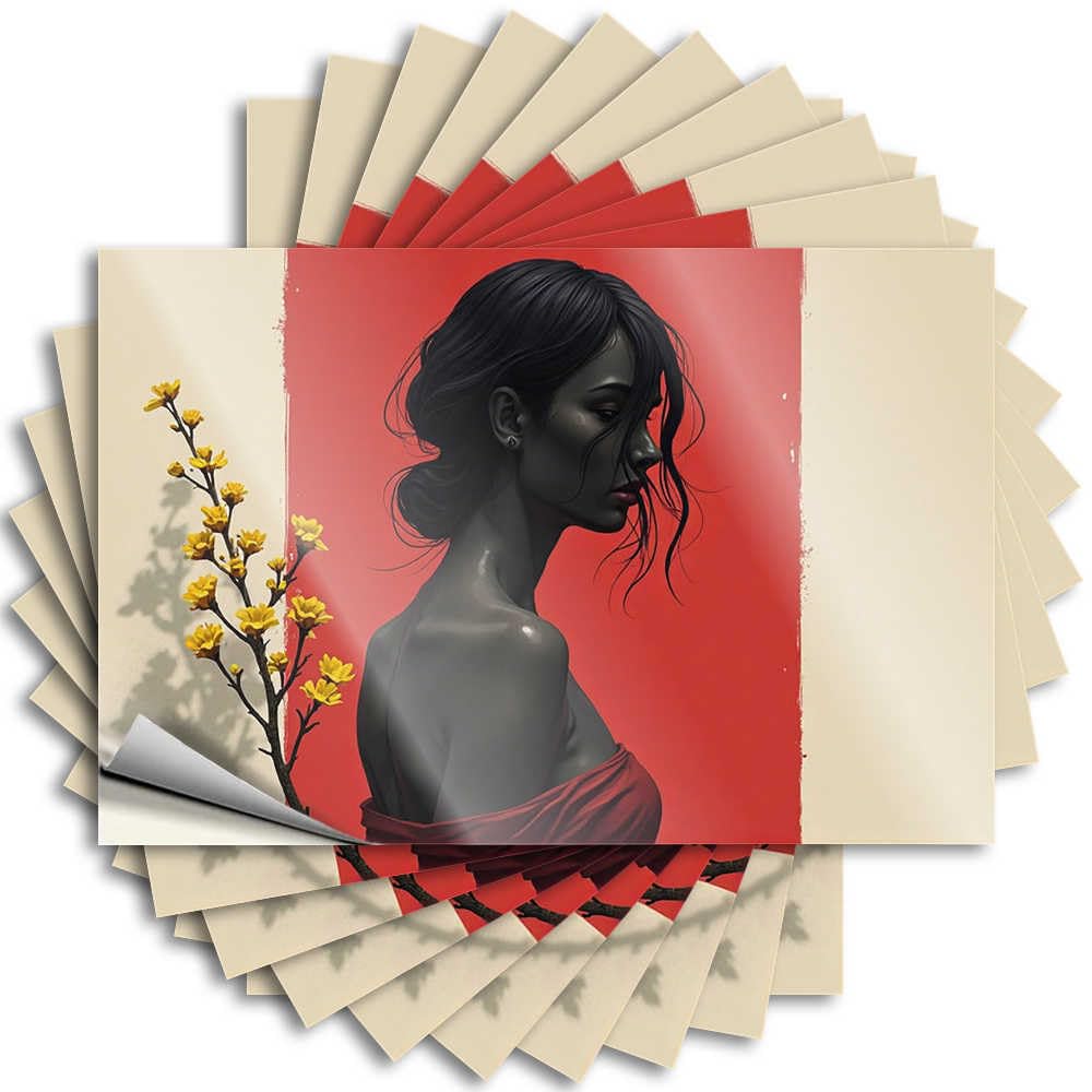 Tattoos - Cool Bumper Dark Beauty with Yellow Blossoms Against A Red Background for Long Cool Room Stuff(8X12CM)