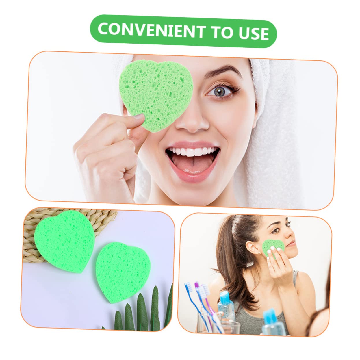 GALPADA 15pcs Heart Shaped Reusable Facial Cleaning Sponges Soft Absorbent Makeup Removal Pads for for Sensitive Skin Portable Face Washing