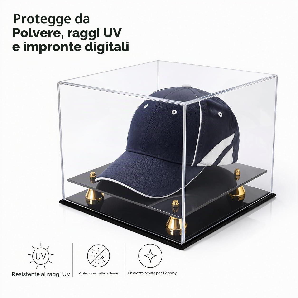 Katai Espositore per cappelli in acrilico, trasparente, resistente ai raggi UV, per berretti da baseball, calcio e softball, da collezione, con panno in microfibra