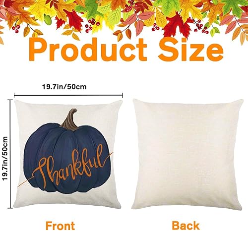 Miniatura 2 de Fundas de almohada de otoño de 20 x 20 pulgadas, fundas de almohada de calabazas azules para casa de campo, fundas de cojín de otoño, fundas de