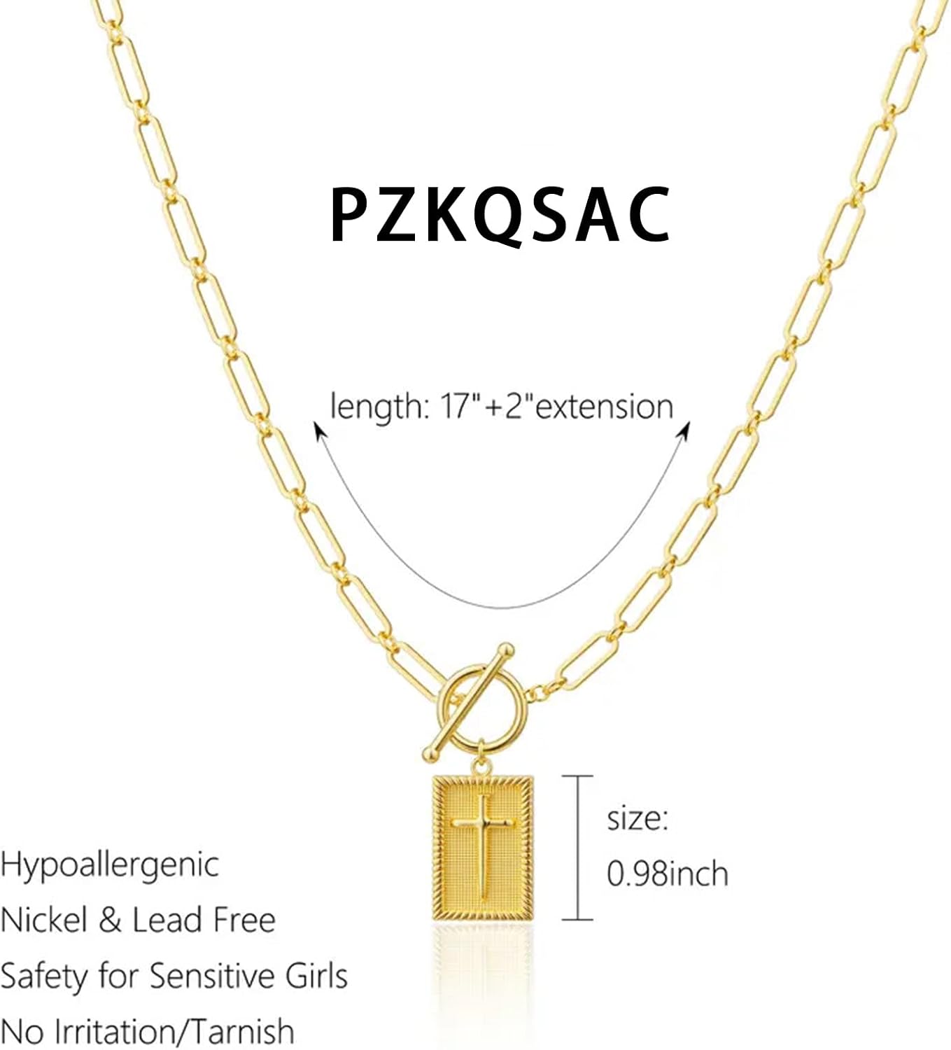 Paperclip Cross Pendant Necklace for Women Gold Toggle Clasp Rectangle Necklace Silver Paperclip Cross Chain Necklace Sparkly Faith Statement Charm Necklace Costume Prom Jewelry Accessories - Image 6