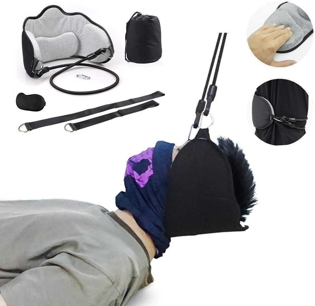 Neck Traction Device Over The Door,Neck Relief Hammock, Multifunction Neck Traction Set Upgrade 2.0 and Cervical Traction Device for Home to Help Relax Neck&Cervical Vertebrae Shoulders.