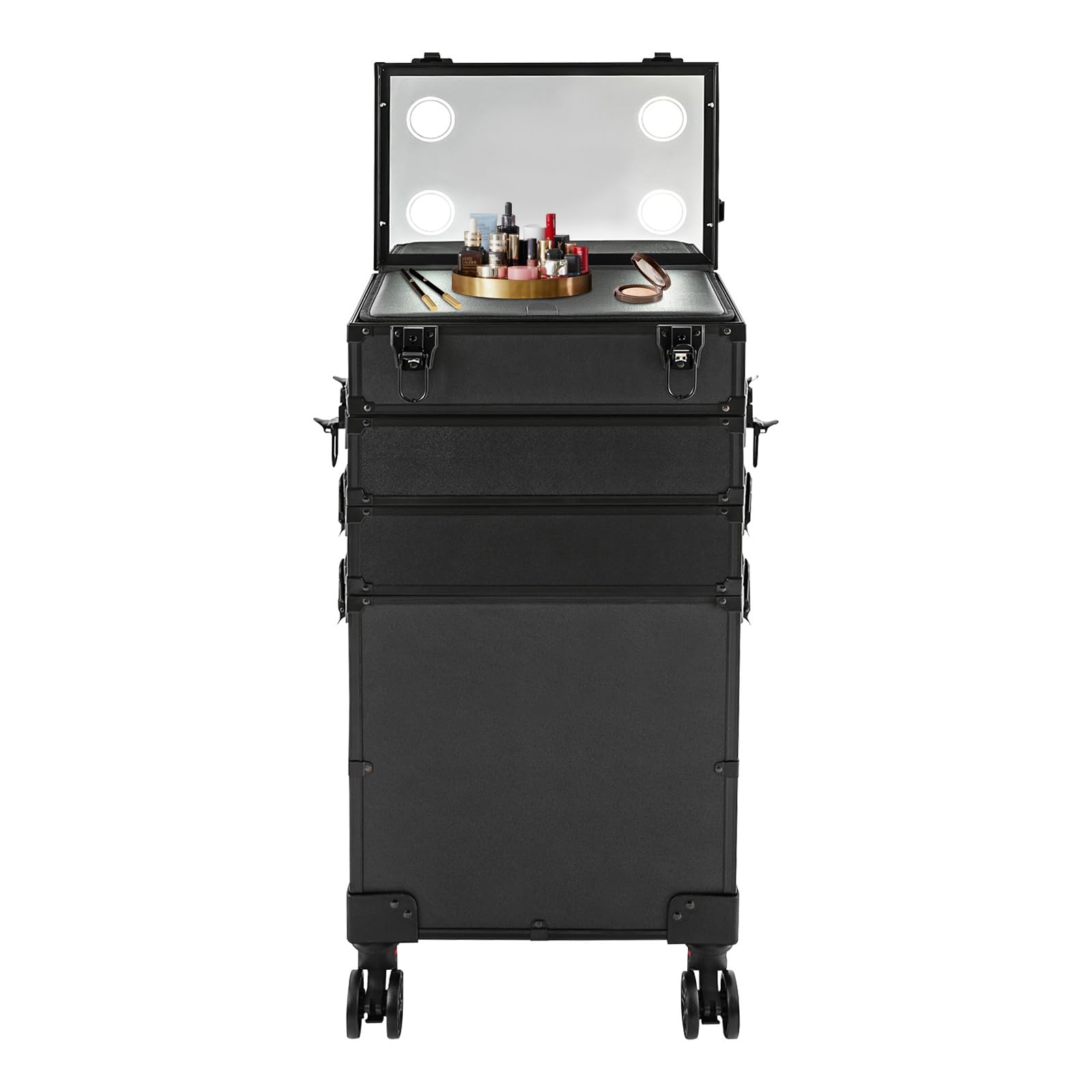 Makeup Train Case, Portable Rolling Trolley Case Makeup Organizer With Lock & Mirror, 5 Tier Large Capacity Makeup Case Organizer With Storage