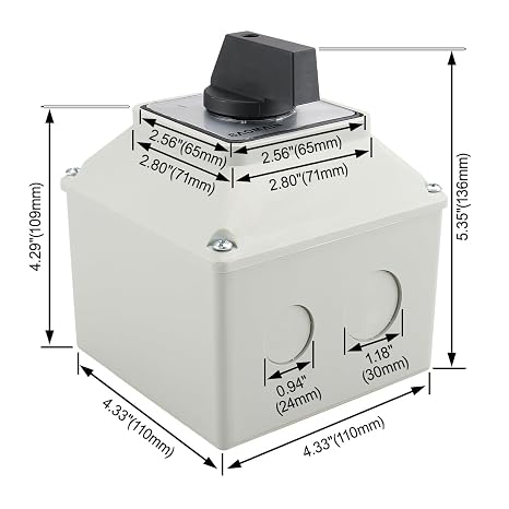 Baomain 30A-32A Universal Rotary Changeover Switch SZW26-32/D202.2D 3 Switch Positions (1-0-2) Two rotors (with 8 terminals) Box Version