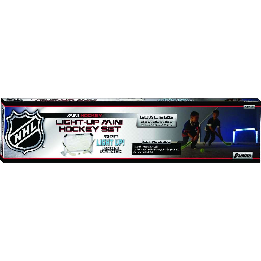 NHL - Juego de hockey sobre rodilla, incluye 1 portería de hockey iluminada, 2 mini palos + 1 pelota, brilla en la oscuridad, gran juguete para niños 3