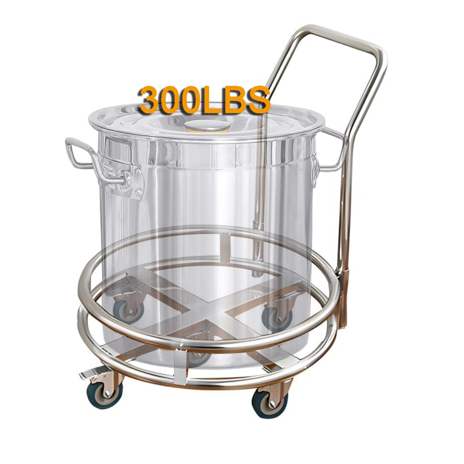 Carrello resistente con ruote, supporto mobile a secchio in acciaio inossidabile, carrello a telaio rotondo in acciaio inossidabile, carrello di fatturato per esterni e interni (cinque ruote, 32 cm)