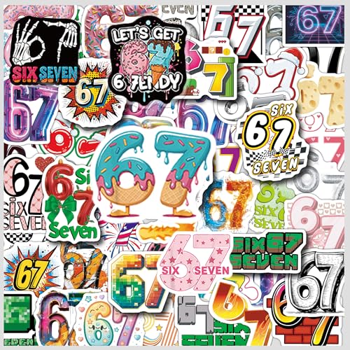 100Pcs Six Seven Stickers Pack Waterproof Vinyl Decals 67 Stickers for Laptop Skateboard Phone Guitar Travel Case Bike Cartoon Style for Teenagers and Adults (c)
