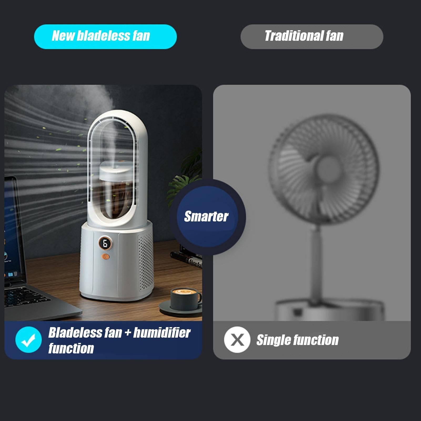 Generico ventilatore senza pale,Raffreddamento Portatile Ricaricabile a 6 Velocità,Ventilatore a Batteria | per camera da, cucina, ufficio in casa, viaggio