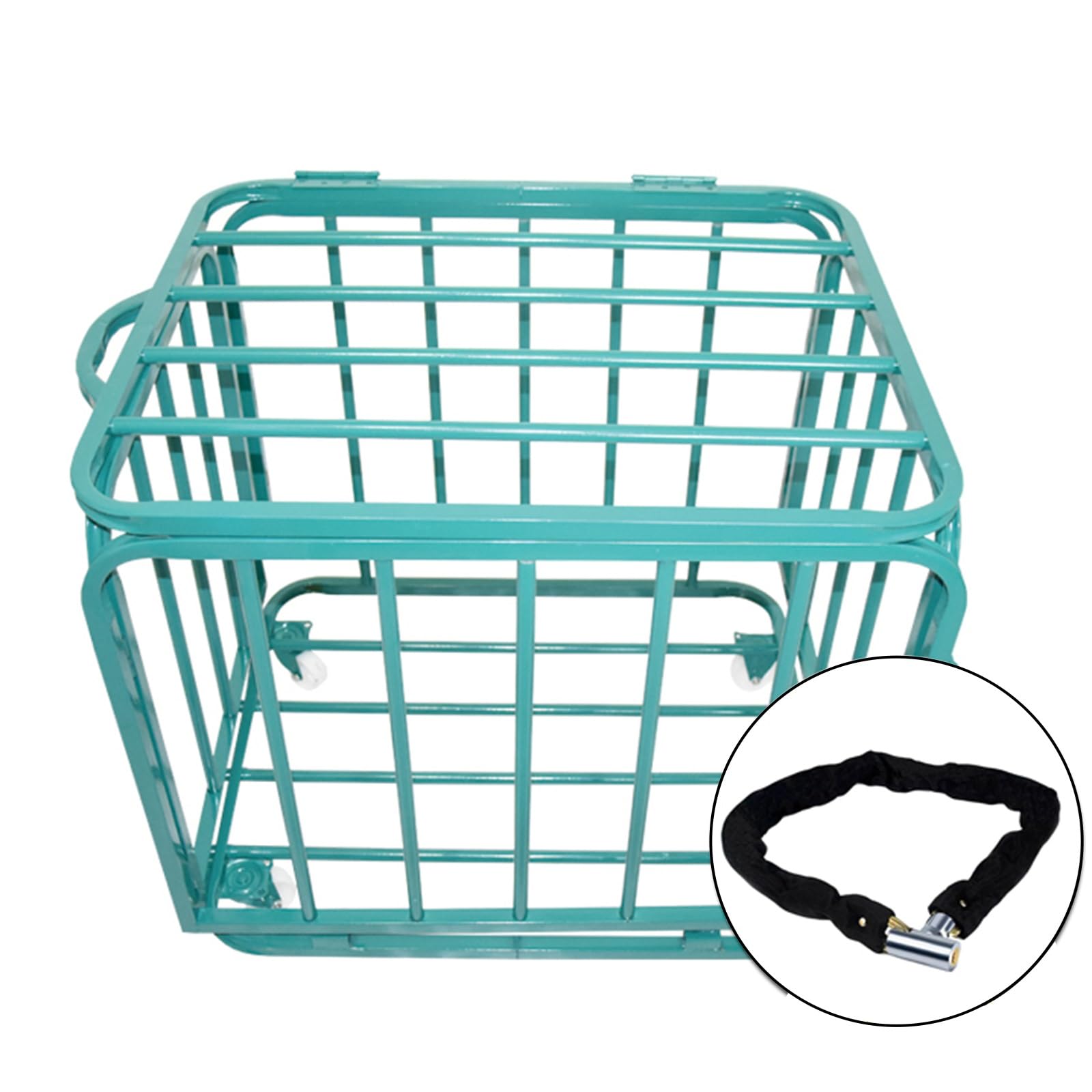 Grüner Basketballkorb mit Deckel, robuster, rollbarer Sportballwagen für Kindergarten/Schule/Garage/Turnhalle, großes Fassungsvermögen, 70 x 60 x 65 cm,70x60x65cm