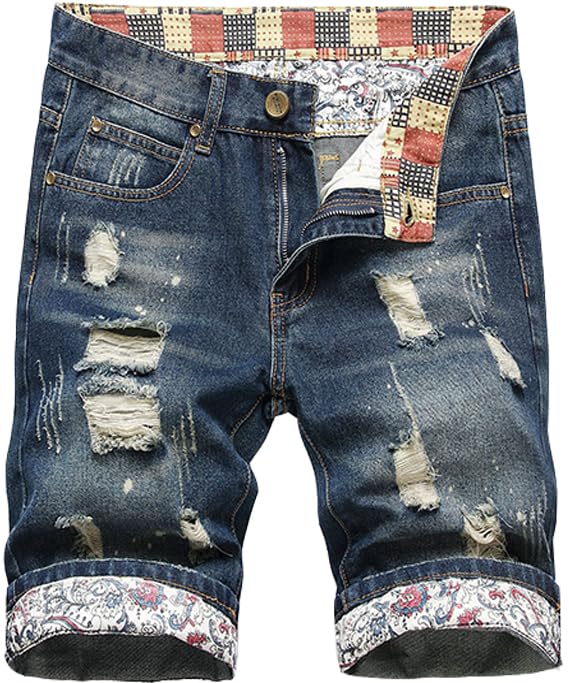 Short de motard en jean déchiré homme denim destroy bermuda troué motard bleu