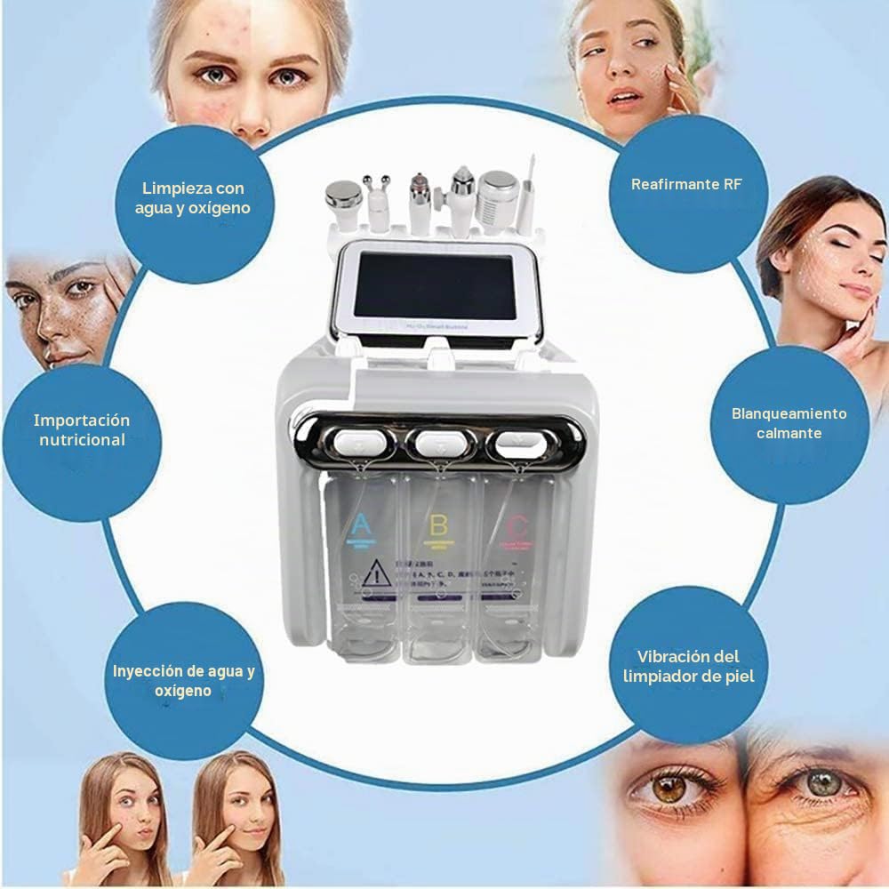 Máquina de belleza de oxígeno de hidrógeno profesional 7-en-1 dispositivo de cuidado de la piel facial con máscara, alivio del acné y brillo, hogar spa cuidado facial hogar y salón de belleza spà