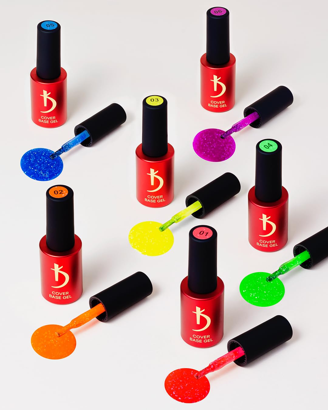 kodi professional Cover Base Flake 7ml. manicure Color Camouflage Gel LED/UV Nail Coat Soak Off (Cover Base Neon Flake 02)