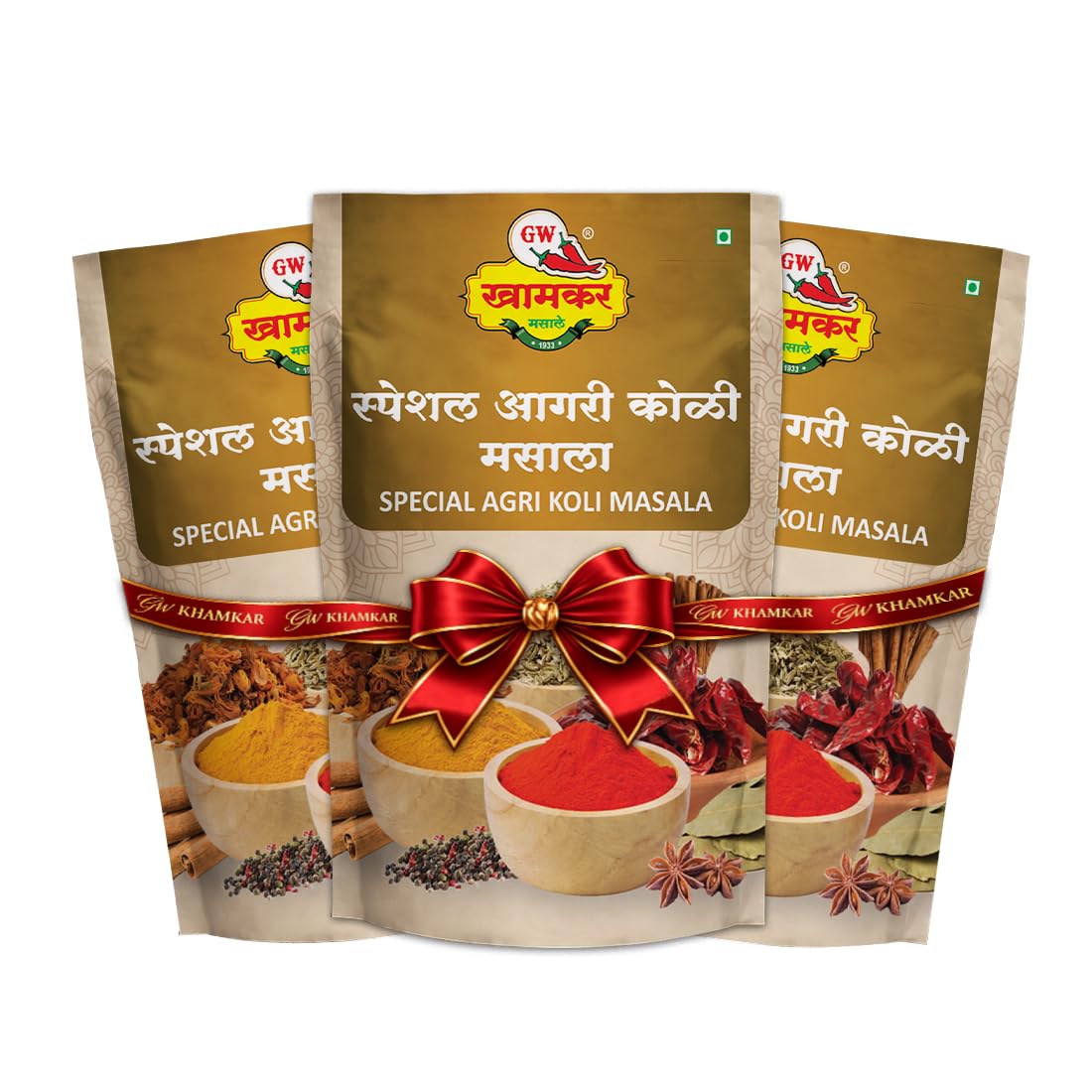 GW Khamkar Special Agri-Koli Masala, Spices, Taste of 87 years’ Experience, Initial Fisherman Community’s Spices Proportion, Zip Lock & Re-usable Pack, Pack of 3, 185grams each.