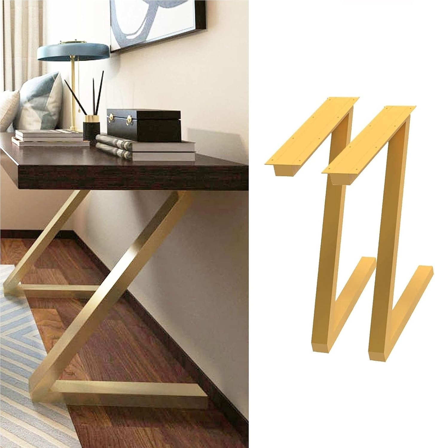 2Pcs Metal Table Legs - Furniture Legs - Desk Legs, Gold Iron Coffee Table Legs, Z Type Industrial Dining Table Legs, Metal Legs Forcoffee Table Furniture Ben,Gold-72X45CM