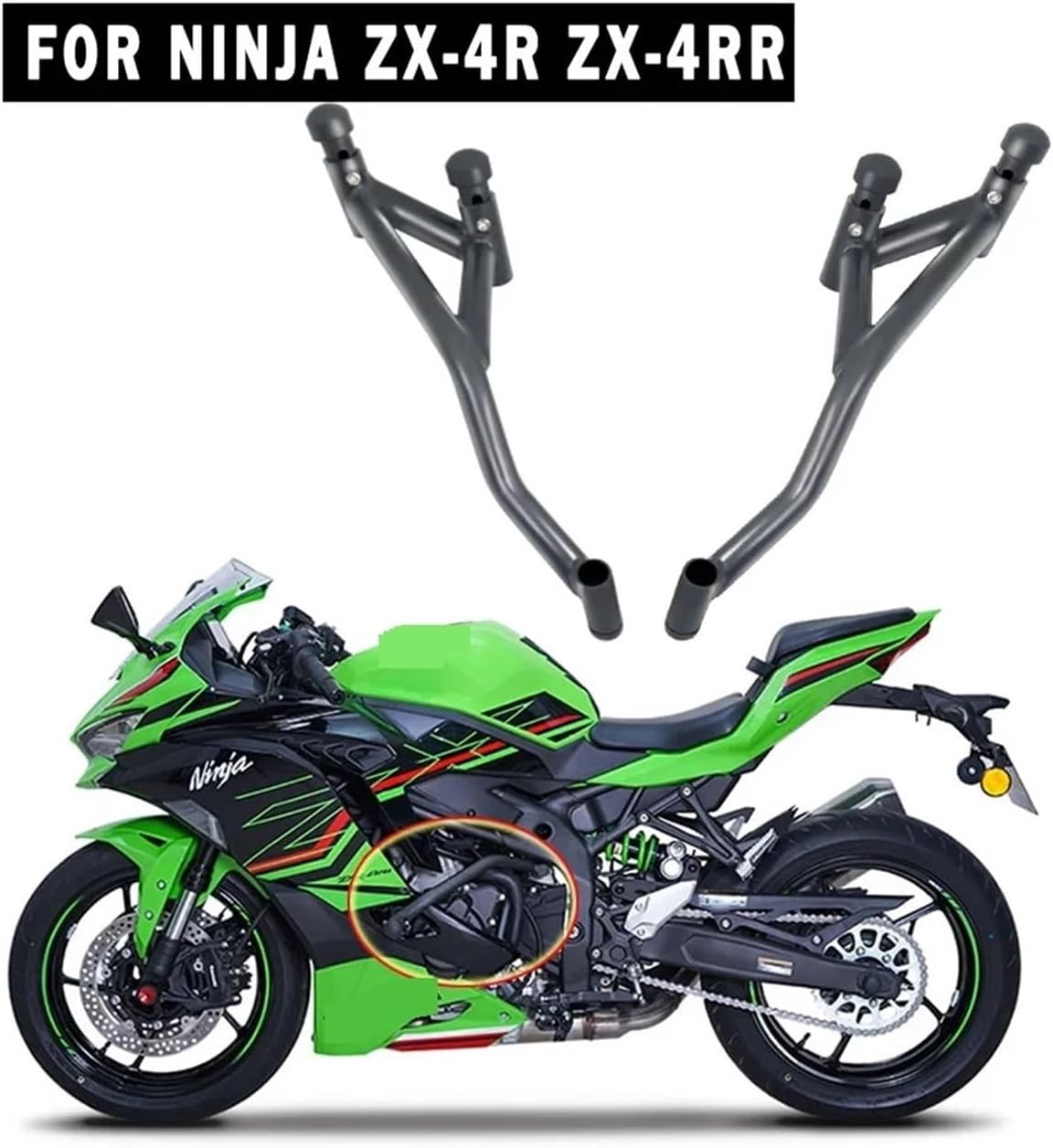 LeosHi Compatible with Ninja ZX-4R ZX-4RR Engine Guard Bumper Crash Bar Body Frame Protector Motorcycle Accessories ZX4R ZX4RR 2023-2024, Black