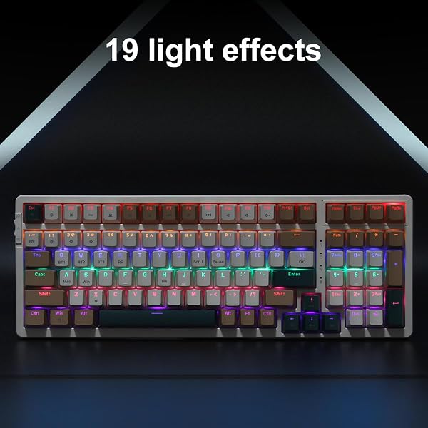 Merdia Mechanical Keyboard, Type-C Wired Connection, 2.4G 100 Keys Independent Key Switch, RGB Backlight, English Layout, ABS Material, For Mac & Win, Off Beige+Brown+Emerald Green(Brown Axis) - 5