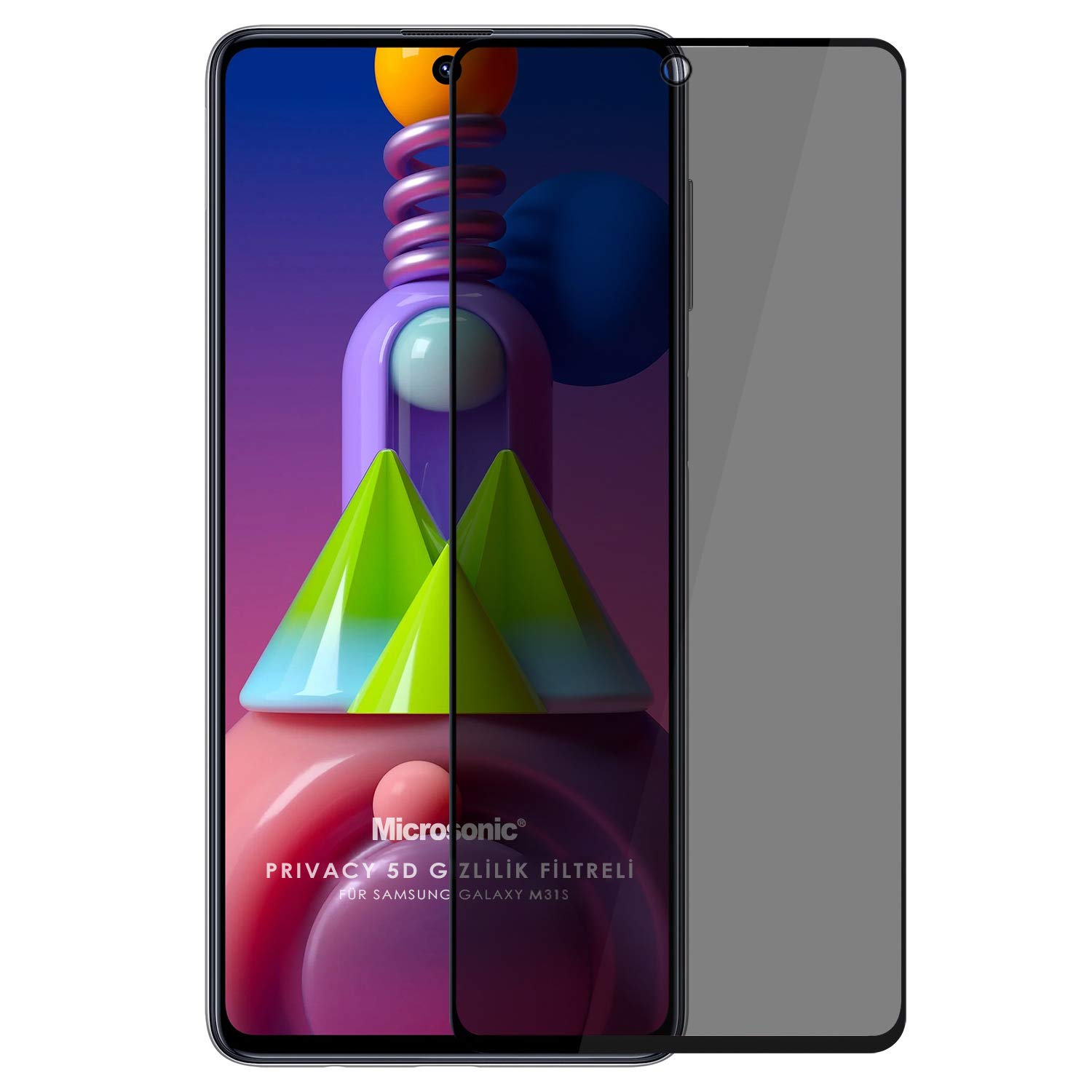 Microsonic Samsung Galaxy M31s Privacy 5D Gizlilik Filtreli Cam Ekran Koruyucu Siyah [Galaxy M31s ile Uyumlu Ekran Koruyucu]