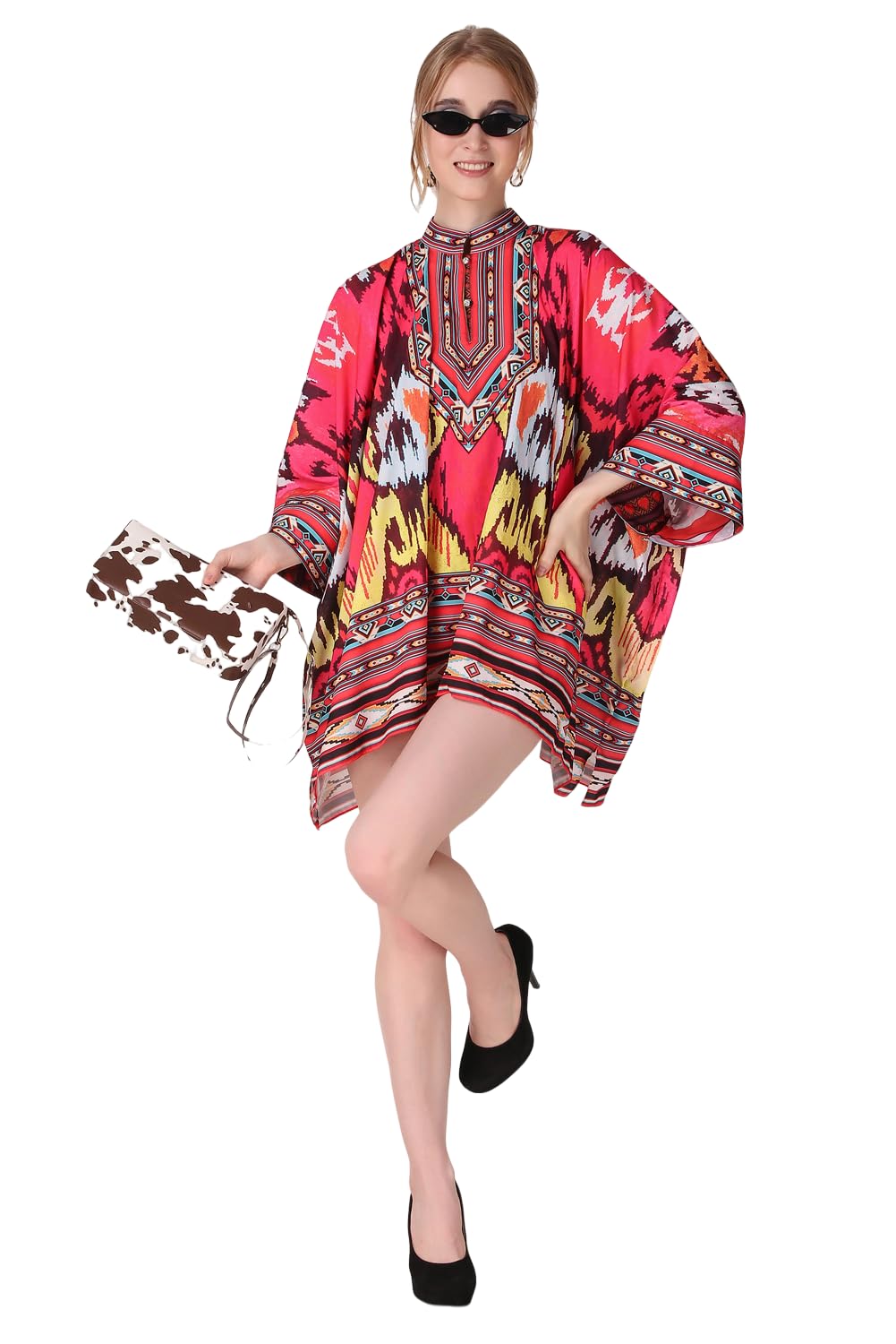 dressprinted Ikat Radiance Tunic Printed Crepe Maxi Length Long Kaftan Dress for Women Multicolor Freesize-picture-49