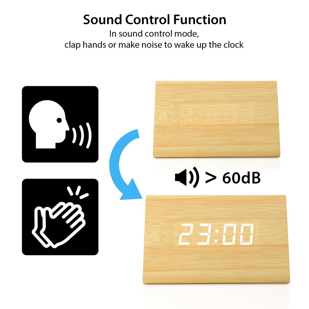 OCT17 Wooden Wood Clock, New Version LED Alarm Digital