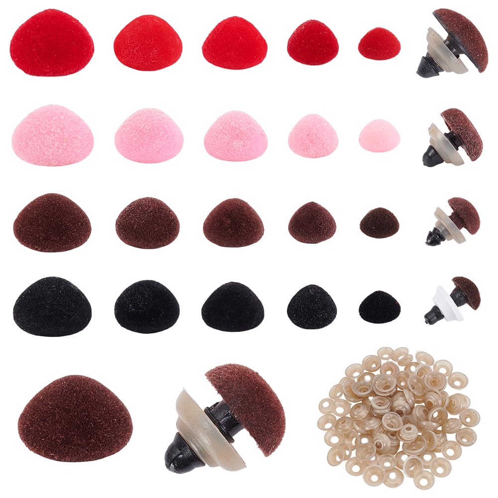 PH PandaHall 136 Sets Safety Noses for Amigurumi 5 Sizes 4 Colors Triangle Noses Flocking Safety Nose Pink Velvet Stuffed Animal Nose with Washers for Amigurumi Stuffed Puppets Plush Animals Crochet