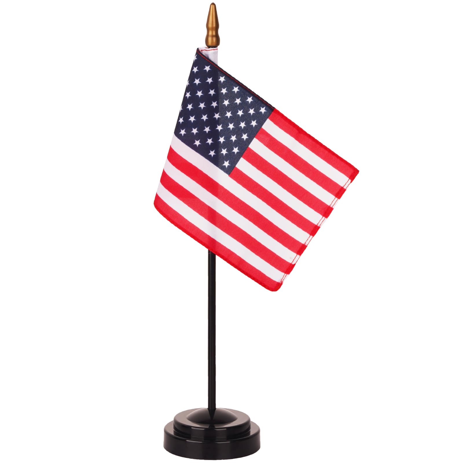 Premiun USA Desk Flag Set - 4 x 6 inch Miniature American Desktop Flag with 12" Solid Pole, Black Base and Spear Top | Mini US American Office Table Flags - Vivid Color and Fade Resistant