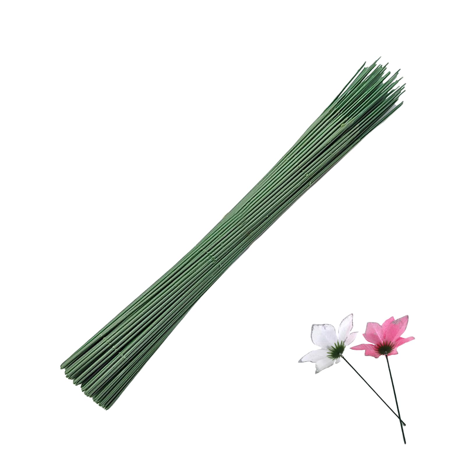 WUMUZAI 100 steli in filo metallico per fiori, calibro 18, per bouquet artigianali, filo verde per fiori di carta, composizioni di fiori artificiali, forniture fai da te (30 cm