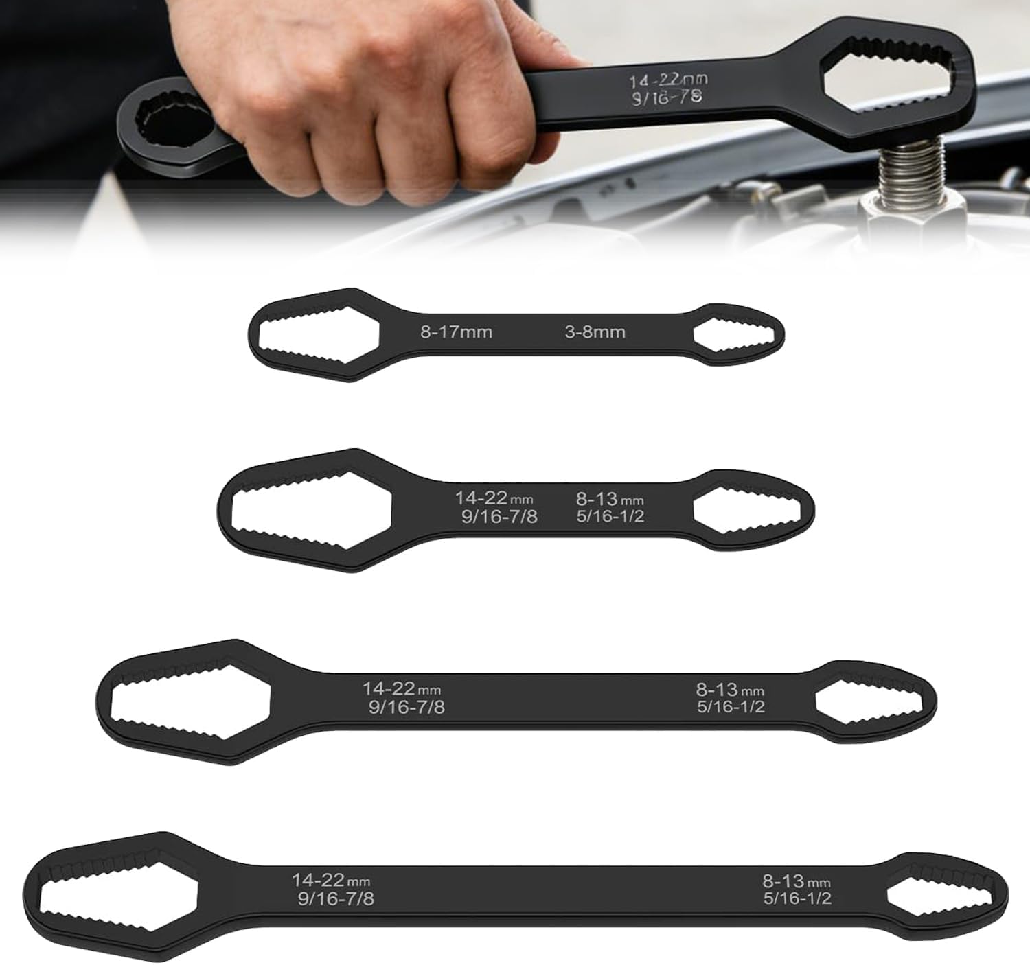 Universal Double Ended Wrench, Self Adjusting Universal Wrench 3mm-22mm, Multi-Function Double Head Adjustable Wrench for Nuts & Bolts, Hand Tool for Auto Repair, Home Maintenance (Black)