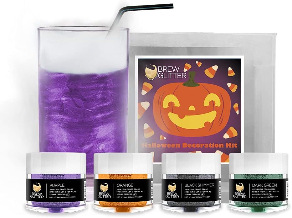 Brew Glitter - Holiday Combo Packs (4g Jars) | Assorted Edible Drink Glitter for Festive Beer, Cocktails, Soft Drinks and Other Beverages (4, Halloween Colors - B)