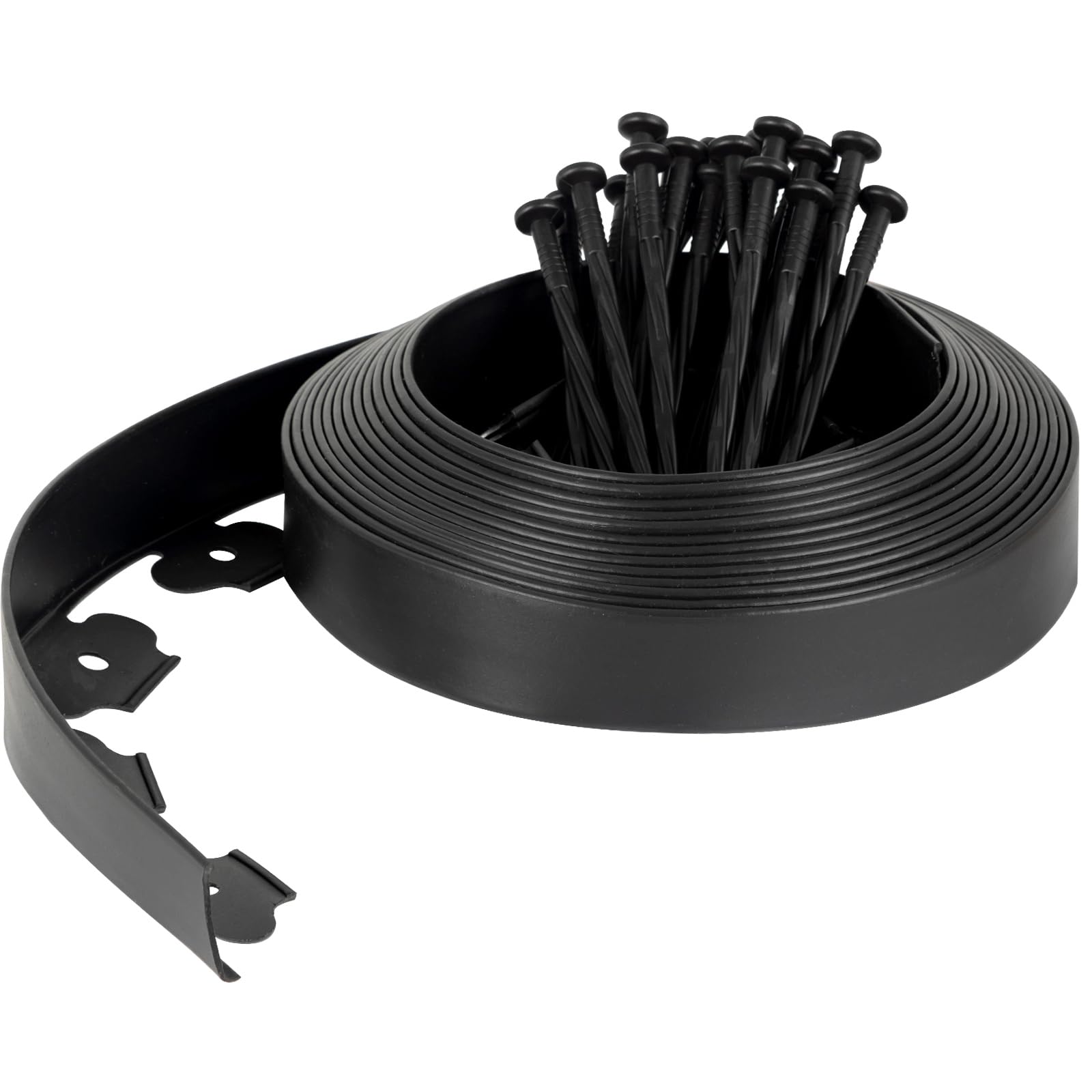 Velway Garden Edging Border 10m - Flexible Plastic Lawn Edging Border 5 cm High with 40 Ground Anchors - Black - Flower Bed Edging, Lawn Border for Garden and Paths