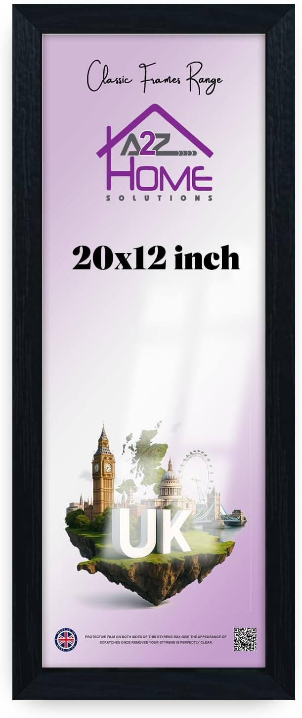 A2Z Home Solutions Panoramic Black 20x12 Inch Solid MDF Flat Poster Frame – Premium Textures with HD Perspex, Metal Clips Ideal for Home, Office, Gallery, or Studio Display -(Black)