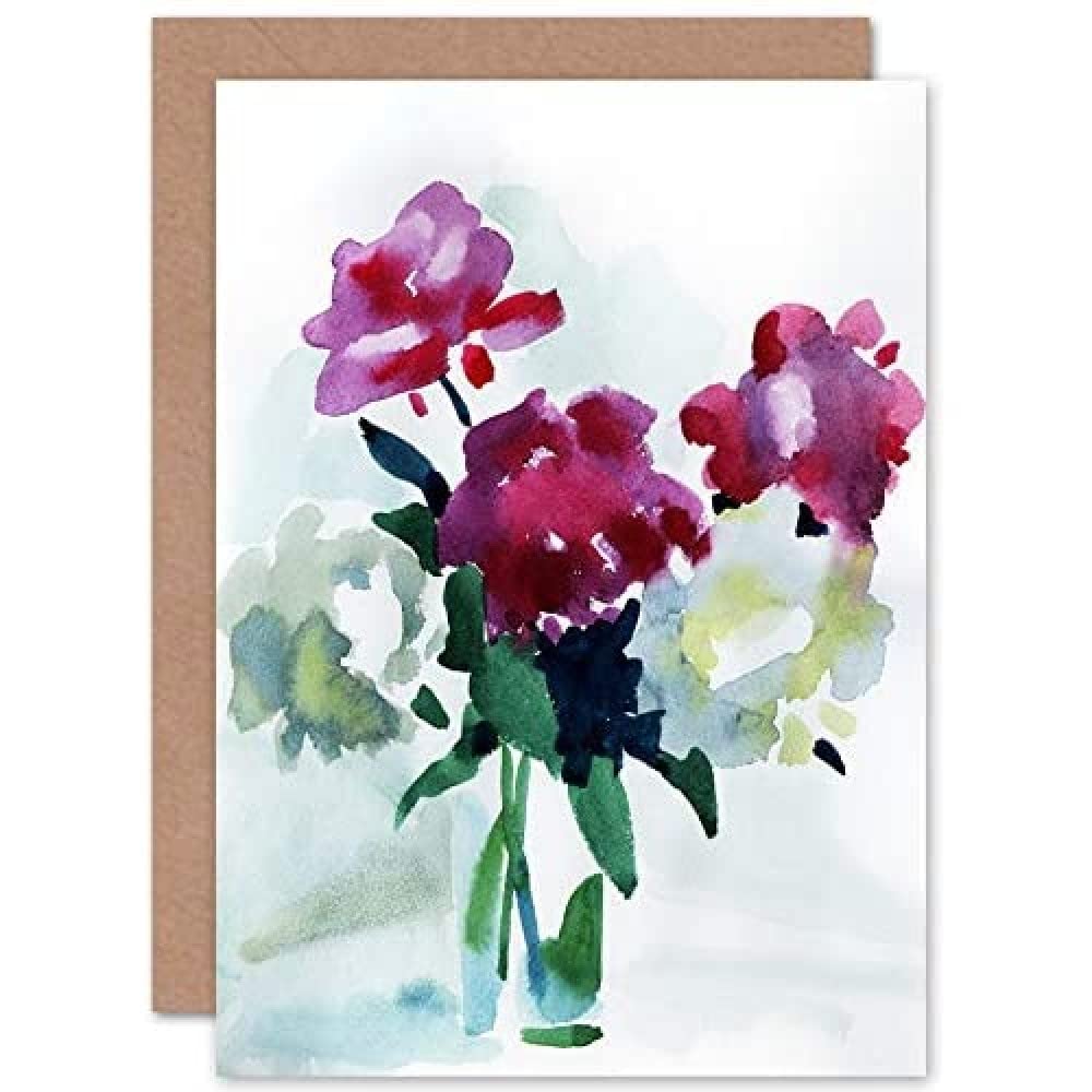 Artery8 - Greeting Card - Watercolour Peonies - Purple