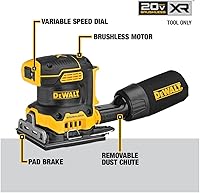Vista 5 de DEWALT Lijadora inalámbrica de velocidad variable de 1/4 hoja sin escobillas MAX XR de 20 V (solo herramienta) (DCW200B)