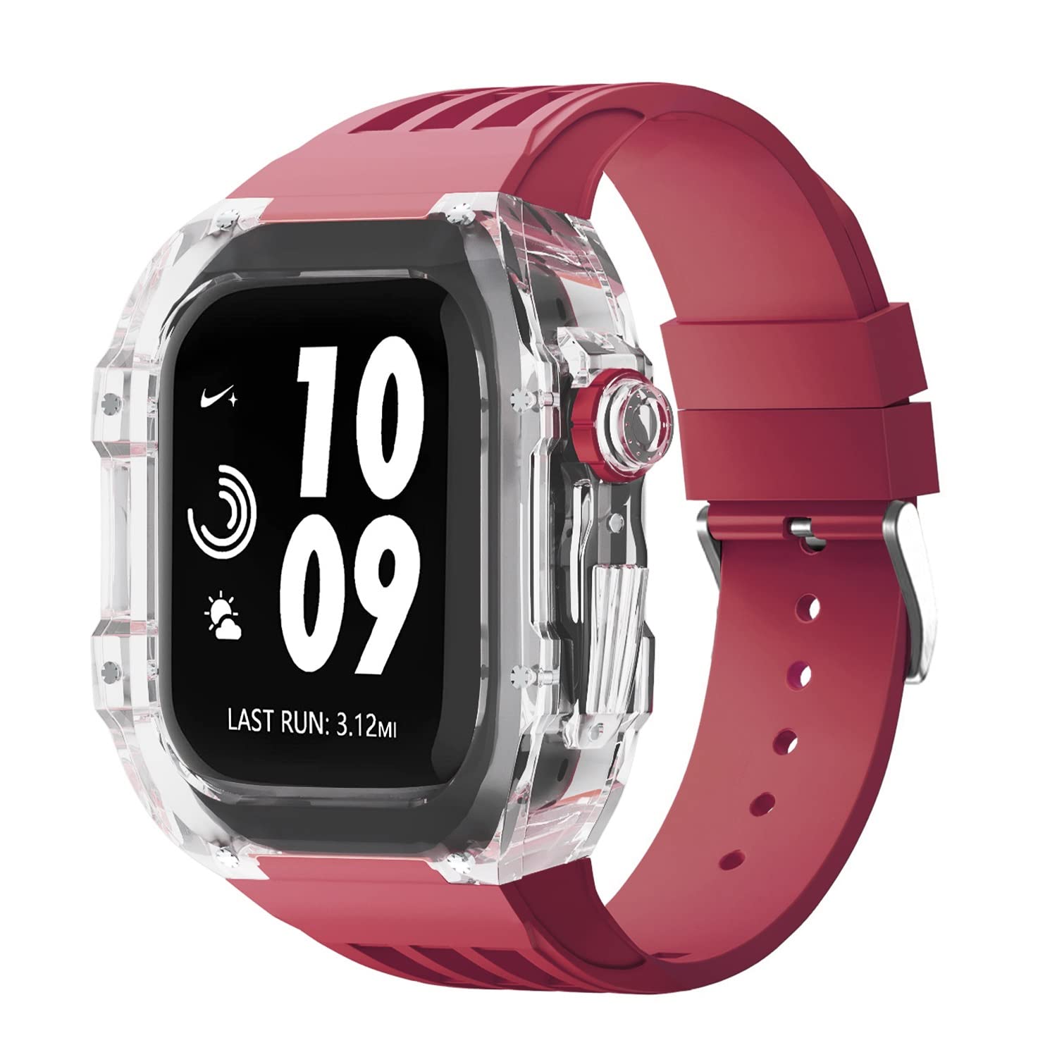 Funda de reloj de lujo transparente con correa de goma para Apple Watch de 45 mm 8