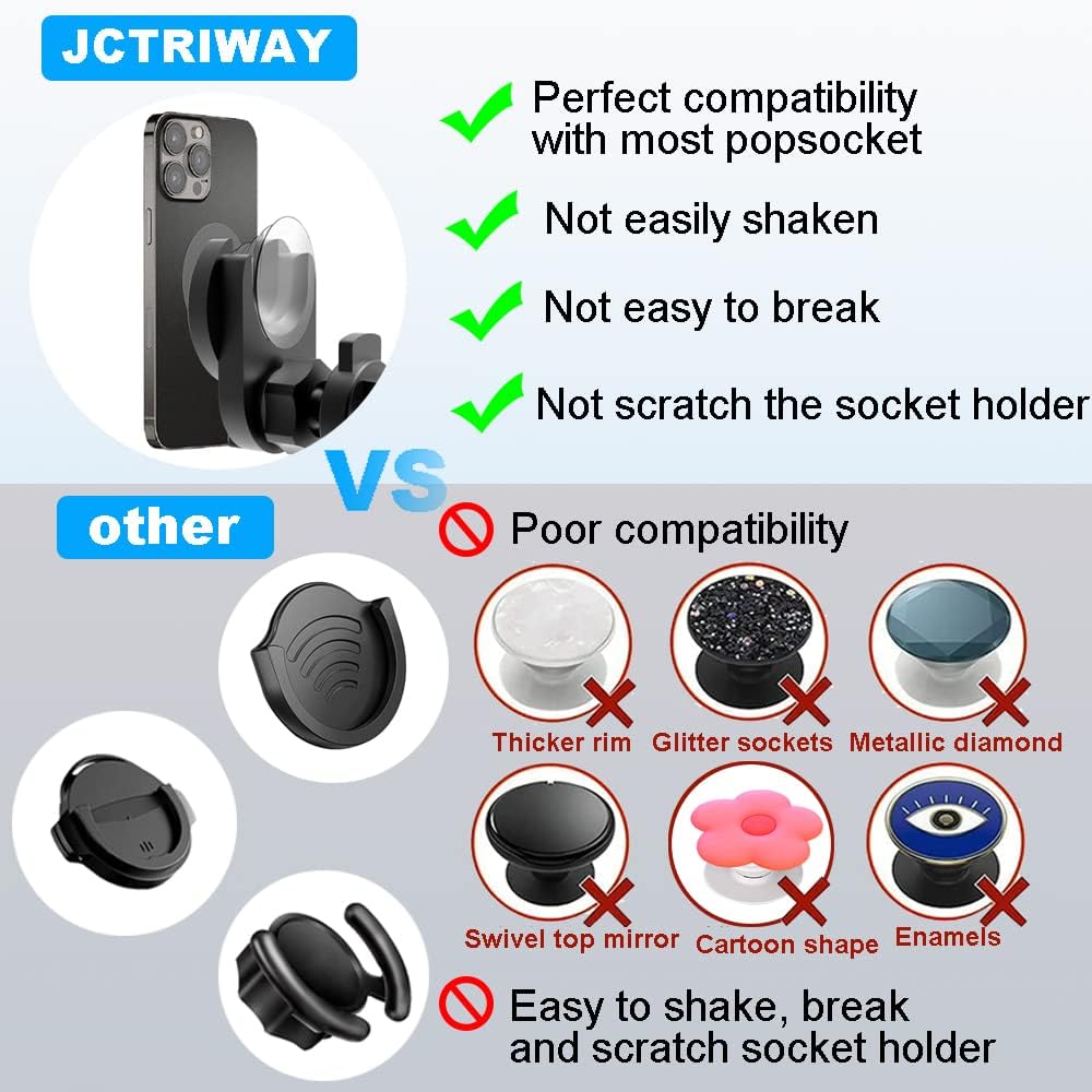 CD Slot Car Grips Phone Holder,CD Slot Phone Holder for Grip/Socket,Car Mount for Pop Socket Compatible with Magsafe Wallet, Black