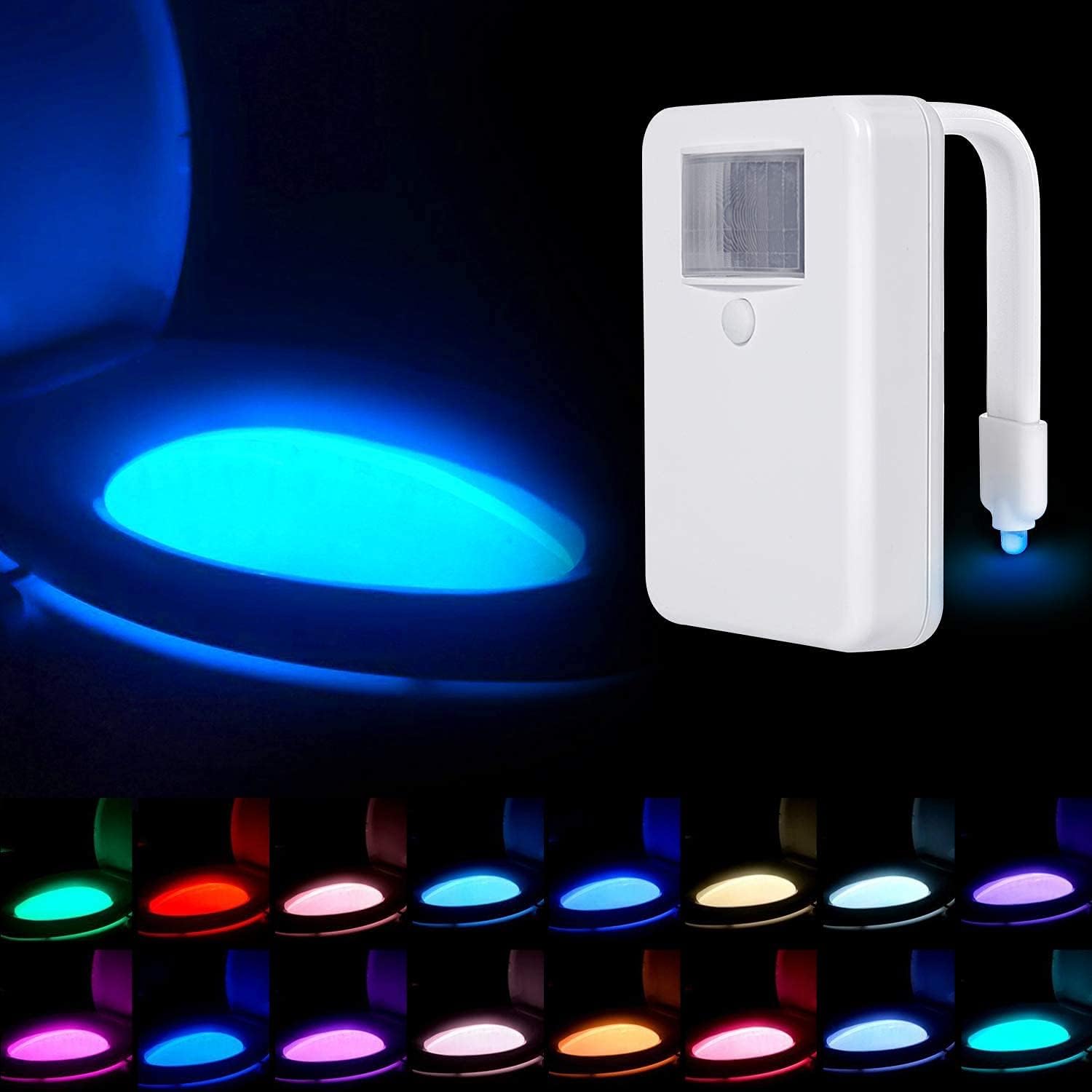 Toilet Night Light, Motion Activated LED Light 16 Colors Changing Toilet Bowl Night Light Internal Memory Suitable for Bedroom, Bathroom, Toilet, Kitchen, Hallway, Kids, Adults, Compact Nightlight