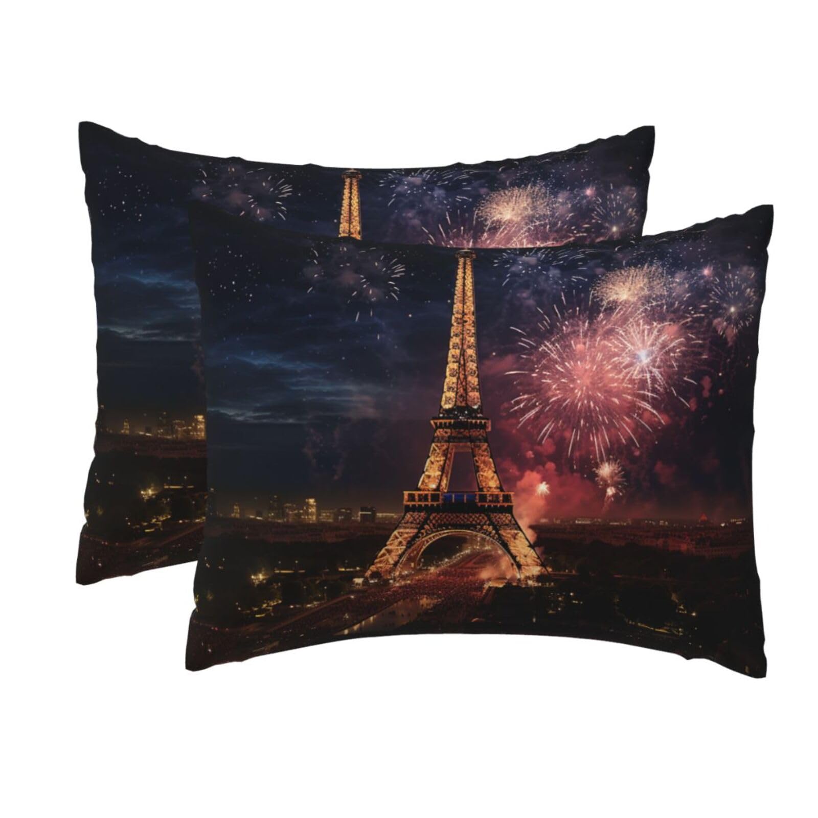 2 Pack Standard Pillow Cases with Hidden Zipper, Soft Breathable Pillow Covers for Hair and Skin, Eiffel Tower Fireworks Pillowcases 20"x26" Bed Pillow Protectors Cover for Sleeping Gifts