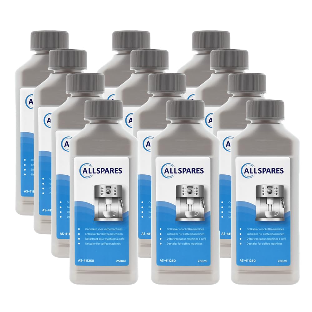 AllSpares universal Flüssig-Entkalker (12 x 250ml) für Kaffeemaschinen geeignet für Philips Saeco CA6700, CA6701 | Gaggia 21001681, RI9111 | Melitta 6762517 | Nespresso