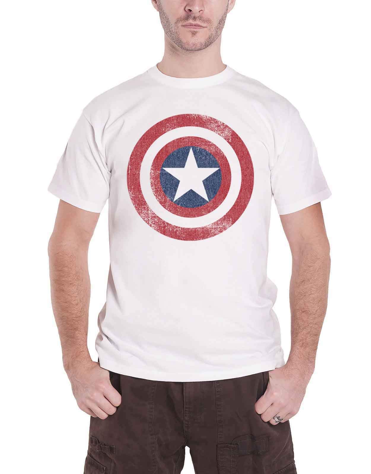 Marvel Comics T Shirt Captain America Distressed Shield Official Mens White XXL