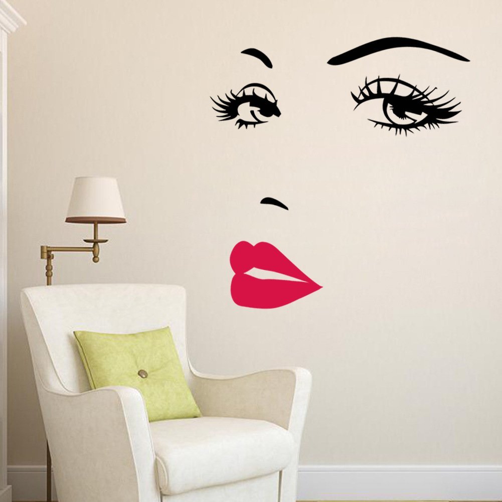 Adesivi murali Labbra Rosse Fata dei Fiori Ragazza Rosa Nera Decalcomanie da Muro D & eacute; Cor Murales Rimovibili per Soggiorno Camera da Letto (43 * 57 cm, Fata dei Fiori)