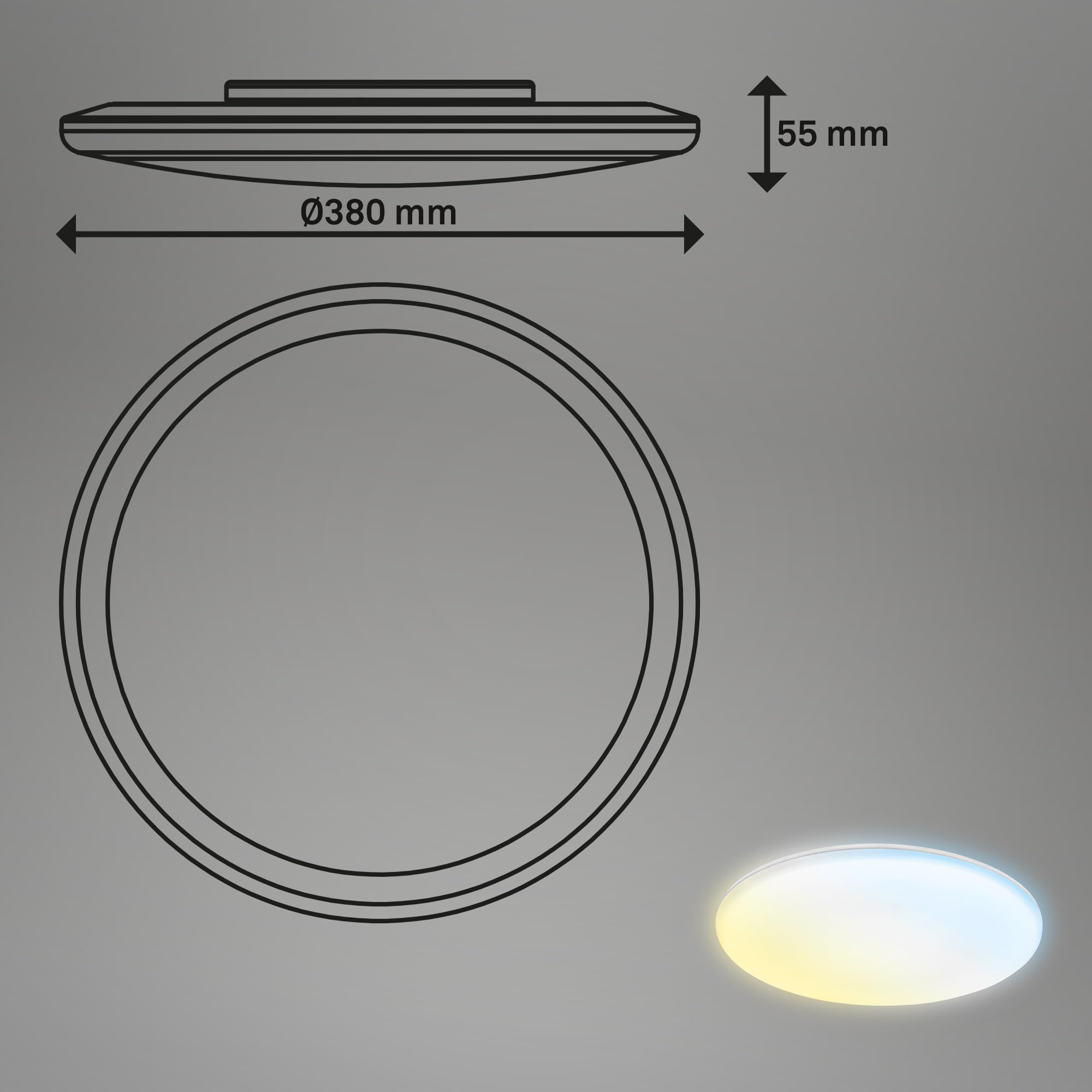 BRILONER - Plafoniera LED per bagno a luce indiretta, telecomando, protezione da polvere e spruzzi d'acqua, plafoniera LED, lampada da bagno, 35 x 5,5 cm, bianco