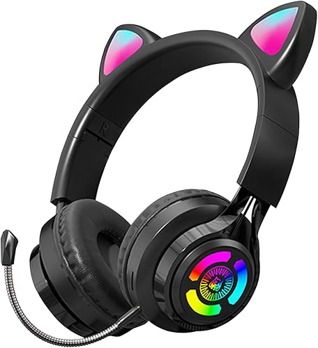 Miniatura 10 de Auriculares inalámbricos para niños, con Bluetooth 5.3, portátil, plegable, con micrófono HD conectable, luz LED RGB, soporte para tarjeta TF,