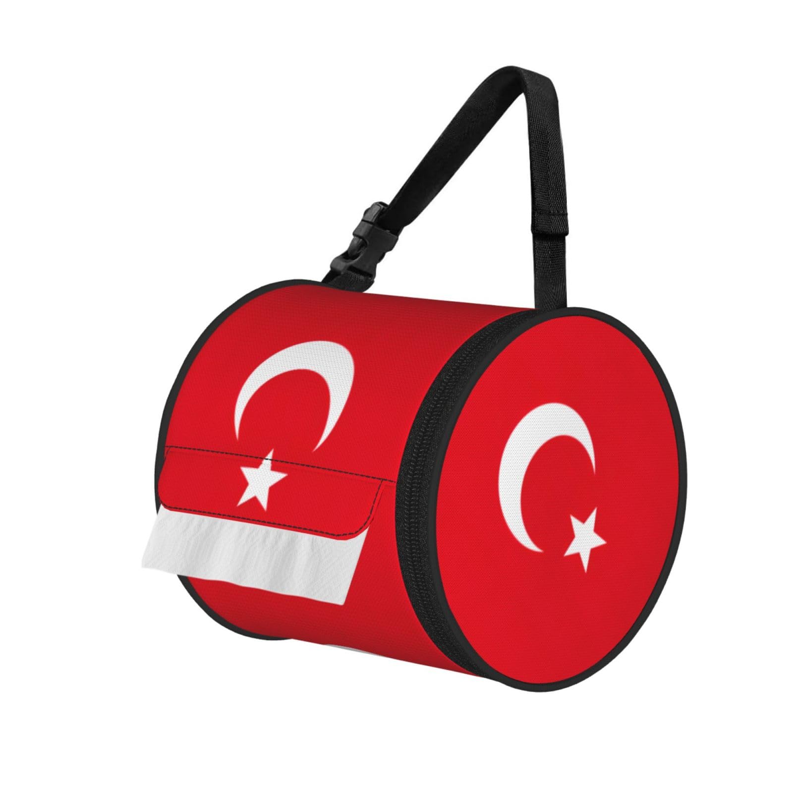 Flag of Turkey Printed Adjustable Roll Paper Holder, Snap Buckle Oxford Cloth Tissue Bag for Home Office Car