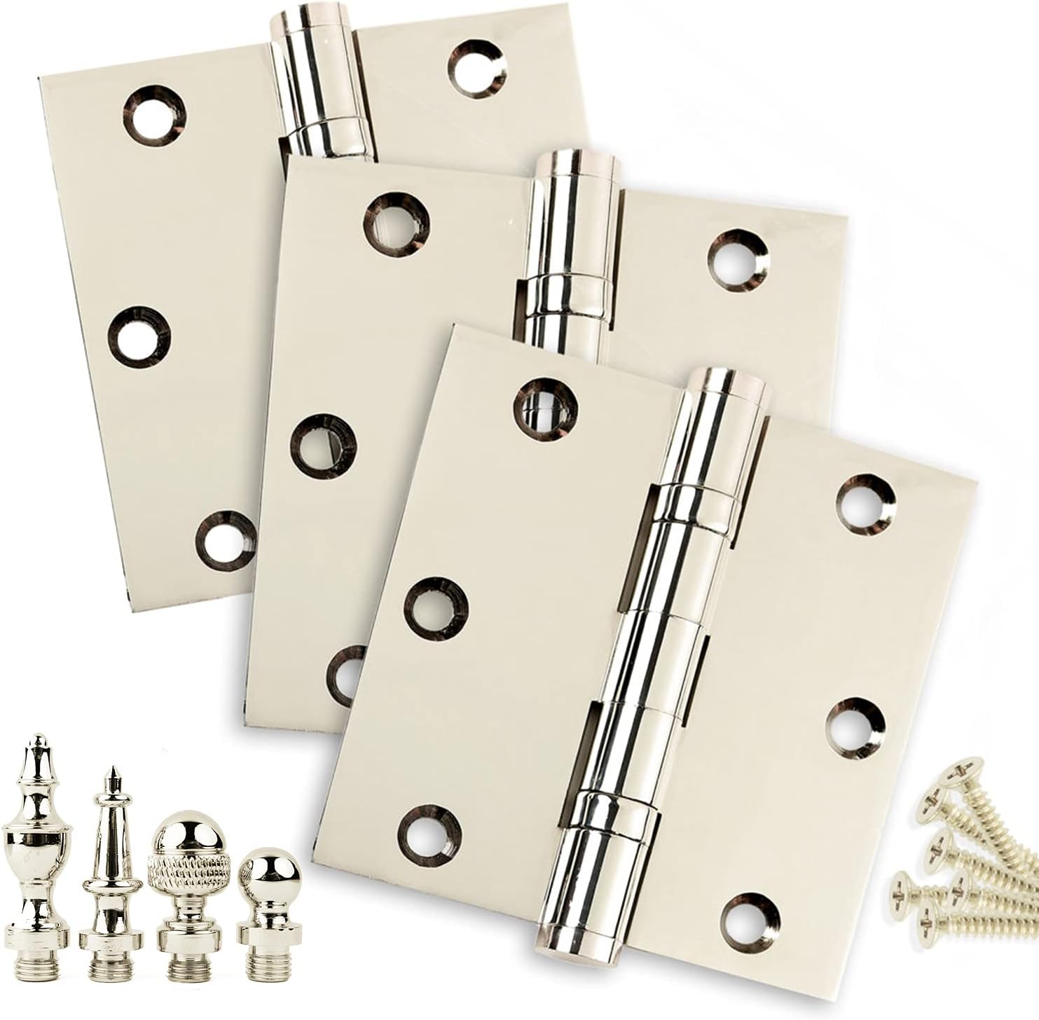 3 Pack - 3.5 x 3.5 Solid Brass Ball Bearing Hinges - Polished Nickel (US14) with Ball Tips