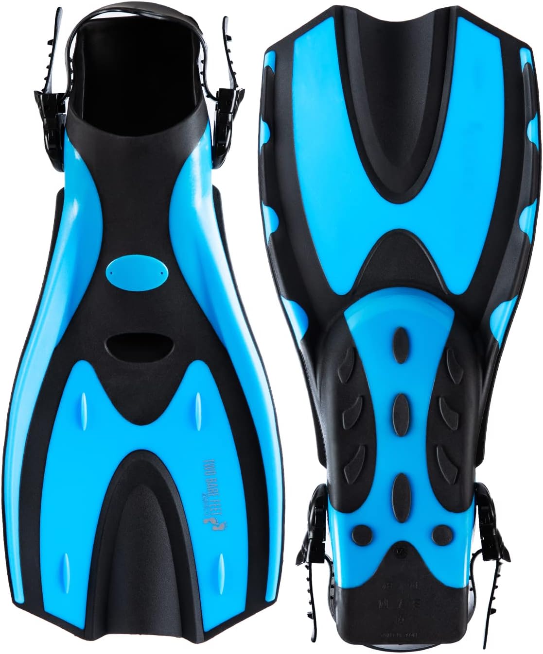Two Bare Feet Adjustable Diving Fins – Swim, Snorkel & Scuba Fins for Adults – Full Foot Flippers with Easy Strap – Ideal for Holidays, Pool, Sea & Water Sports