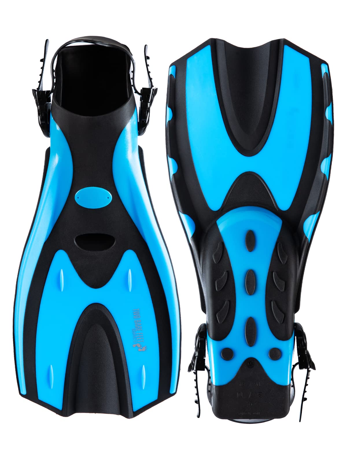 Two Bare FeetAdjustable Diving Fins – Swim, Snorkel & Scuba Fins for Adults – Full Foot Flippers with Easy Strap – Ideal for Holidays, Pool, Sea & Water Sports