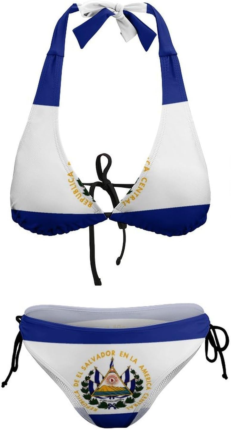 El1 Salvador1 Flag Novelty Women's 2 Piece String Bikini Set Swimsuits Bathing Suit Swimwear