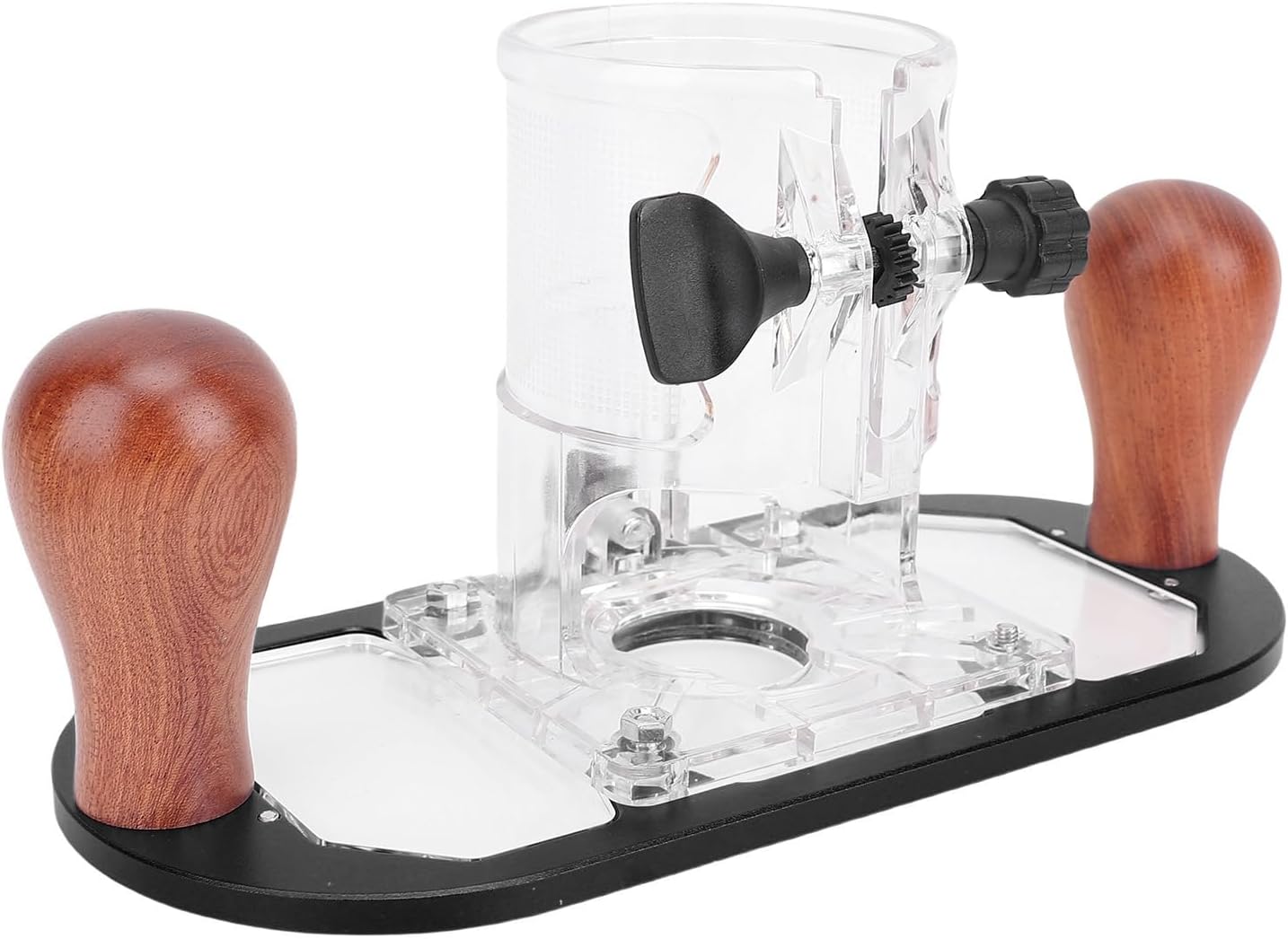 Zunate Router Base for 65mm Trimming Machine, Adjustable Depth Palm Router Base with Transparent Cover and Solid Wood Handle, Black Aluminum Alloy