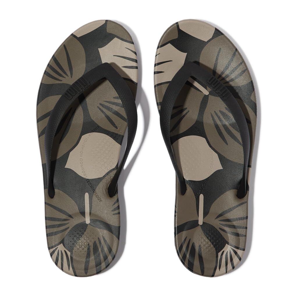 Fitflop Iqushion Mens Leaf-Print Ergonomic Flip-Flops, Chanclas Hombre